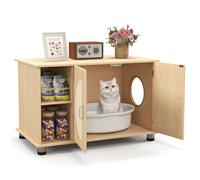 COSTWAY Meuble Litiere Chat en Bois, Meuble Cache Litiere Double Porte, 2 Tapis à Gratter en Sisal, 2 Compartiments, Trou d’Aération, Maison de Toilette Chat Grand Compartiment, 4 Pieds Réglables