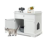 COSTWAY Meuble Litière Chat XXL 3 en 1, Cache Litière 2 Portes Avec Tiroir, Trous d'Aération Latéral, Maison de Toilette en Bois, 76 x 53 x 73,5 cm (Blanc)