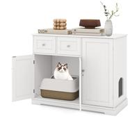 COSTWAY Meuble Litière en Bois, Maison pour Chat 3 en 1, 3 Portes et 2 Tiroirs, Kits Anti-basculement, Entrée Latérale, Étagère Intérieure, 100 × 45 × 80 cm, Blanc