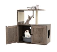 COSTWAY Meuble Moderne pour Chat en Bois H 87,5 cm, Compartiment pour Bac à Litière, Griffoir et Tapis en Sisal, Perchoir Supérieur