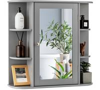CostwayMeuble Mural Salle de Bain Armoire avec Miroir Rangement de Toilette avec Porte et 6 Etagères 65 x 17 x 64 cm Gris