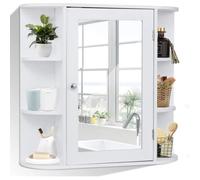 Costway Meuble Mural Salle De Bain Armoire Rangement De Toilette Suspendue Avec Portes Et 6 Etagères 65 X 17 X 63 Cm Blanc Blanc