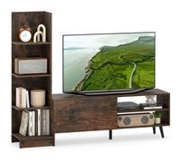COSTWAY Meuble-paroi Table TV pour TV jusqu'à 50 pouces, armoire TV avec bibliothèque & étagère réglable, table console média, 140x31x115,5cm, café