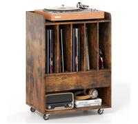 COSTWAY Meuble Platine Vinyle à Roulette avec Tiroirs, 6 Compartiments pour 150 Albums, Étagère, pour Salon, Chambre, Bureau Marron