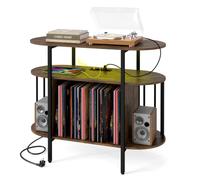 COSTWAY Meuble Platine Vinyle LED avec Prise (Marron)