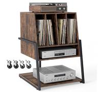 COSTWAY Meuble Platine Vinyle, Meuble Rangement jusqu'à 180 Vinyle, 4 roulettes Inclus, Étagères, 5 Compartiments, Support Tourne Disque pour Albums, Manga, Livres (sans Prise,Marron Rustique)