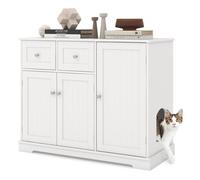 CostwayMeuble Pour Bac à Litière Caché avec Rangement Armoire pour Chat en Bois avec 3 Portes et 2 Tiroirs Kits Anti-basculement