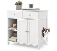 COSTWAY Meuble pour Bac à Litière Caché avec Rangement, 2 Tiroirs, Kits Anti-basculement, Armoire d'Intérieur Moderne pour Chat