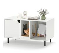 COSTWAY Meuble pour Bac à Litière pour Chat 100cm, 2 Compartiments, Griffoir Amovible, Pieds en Métal, Meuble pour Chat d'Intérieur