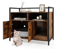 CostwayMeuble Litiere Chat Griffoir Amovible Industriel Maison de Toilette Chat Anti-basculement Structure Métal Antirouille 89x45x74,5cm Café