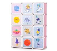 COSTWAY Meuble Rangement Enfants 12 Cubes avec Motif de Cosmique, Armoire Modulable Enfants avec Cadre Métallique, Charge 2,5kg pour Vêtements Chaussures Jouets, 107 x 36 x 142 CM