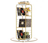 COSTWAY Meuble Rangement Vinyle à 4 Niveaux pour Disques Vinyles, Support Platine Vinyle pour Jusqu’à 210 Albums, Pivotant 360°, Meuble Tourne-Disque Vinyle en Métal, pour Salon (Or)