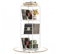 COSTWAY Meuble Rangement Vinyle à 4 Niveaux pour Disques Vinyles, Support Platine Vinyle pour Jusqu’à 210 Albums, Pivotant 360°, Meuble Tourne-Disque Vinyle en Métal, pour Salon (Blanc)