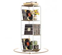 COSTWAY Meuble Rangement Vinyle à 4 Niveaux pour Disques Vinyles, Support Platine Vinyle pour Jusqu’à 210 Albums, Pivotant 360°, Meuble Tourne-Disque Vinyle en Métal, pour Salon (Naturel)