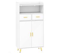 COSTWAY Meuble Salle de Bain avec 2 Tiroirs, 2 Portes, Compartiment Ouvert, Étagère Réglable, Pieds en Métal, 30x60x100cm Blanc