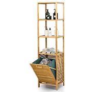 COSTWAY Meuble Salle de Bain avec Panier à Linge Basculant et 3 Etagères de Rangement, Doublure Oxford Amovible, pour Salle de Bain, Salon, Cuisine en Bambou et Toile d'Oxford (40 x 33 x 160 cm)