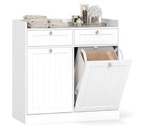 COSTWAY Meuble Salle de Bain avec Panier Rabattable, Meuble Panier a Linge Intégré avec 2 Tiroirs, 2 Paniers à Linge Amovible, Placard Rangement pour Salle de Bain, Buanderie (79 x 40 x 80 cm)