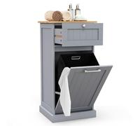 COSTWAY Meuble Salle de Bain avec Tiroir, Meuble Linge Placard 38L, Panier à Linge Amovible, Porte Basculante, Placard Rangement pour Salle de Bain, Buanderie, 40 x 37 x 82 cm (Gris)