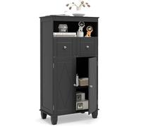 COSTWAY Meuble Salle de Bain, Meuble de Rangement avec 2 Tiroirs et Placard à 2 Portes, Compartiment Ouvert, Étagère Réglable, Commode de Toilette sur Pied pour Salon, Entrée, Couloir (Noir)