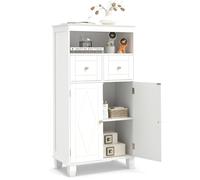 COSTWAY Meuble Salle de Bain, Meuble de Rangement avec 2 Tiroirs et Placard à 2 Portes, Compartiment Ouvert, Étagère Réglable, Commode de Toilette sur Pied pour Salon, Entrée, Couloir (Blanc)