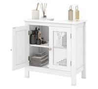 COSTWAY Meuble sous Vasque L15 x P20 cm, avec Placard à 2 Portes en Rotin, 3 Étagère pour Salle de Bain, 60 x 30 x 60 cm, Blanc