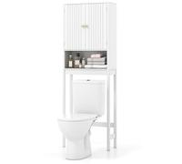 COSTWAY Meuble Toilette, Étagère WC, Portes Cannelées, Compartiments Ouverts, Étagère Réglable, Barre Inférieure, Meuble WC Rangement Gain de Place, pour Salle de Bain, 23 x 60 x 168 cm (Blanc)