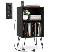 COSTWAY Meuble Tourne-Disque Vinyle avec Prise, Support Platine Vinyle avec Station de Charge,2 Prises,1 USB,1 Type-C,Pieds en Métal, Meuble Rangement HiFi pour Salon Chambre(Noir)