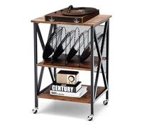 COSTWAY Meuble Tourne-Disque Vinyle pour 250 Albums, Table d’Appoint avec Support de Tourne-Disque Vintage Cadre en Fer Roues Verrouillables pour Salon Chambre, 52x45x75cm
