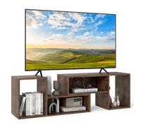 COSTWAY Meuble TV 2 Pcs Modulaires, Meuble Tele pour TV 50/55/60 Pouces, Étagère Bibliothèque Modulable pour Recoin, Salon, Chambre (Marron Rustique)