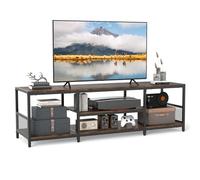 COSTWAY Meuble TV 3 Niveaux, Meuble Tele 150 cm pour 65", Étagère Bibliothèque Basse, Style Bois Industriel, Marron Rustique, pour Salon, Chambre