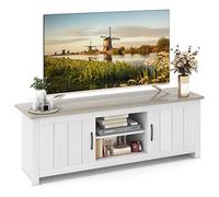 COSTWAY Meuble TV avec 2 Placards 2 Compartiments, Banc TV pour TV Jusqu'à 65 Pouces, 2 Trous de Gestion des Câbles, pour Salon, Chambre, 90 x 39 x 33cm (Chêne)