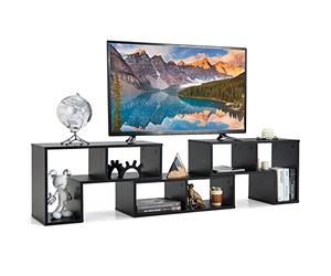 COSTWAY Meuble TV en 3 Pcs Modulaire, Meuble TV Angle Extensible pour Télé 49 Pouces, Étagère Bibliothèque Modulable pour Salon, Chambre, 135x30x43cm (Noir)