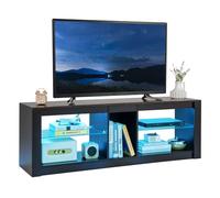 COSTWAY Meuble TV LED, Meuble Télé Moderne pour TV 65 Pouces, 20 Couleurs Statiques, 22 Modes Dynamiques, Etagères Réglables en Verre Trempé, Meuble TV avec Rangement pour Salon, Chambre