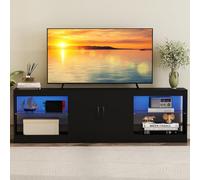 COSTWAY Meuble TV LED pour Télé 85", Meuble Télé Modulaire en 3 Pièces, Étagères en Verre Réglables, 16 Couleurs, Lminosité Télécommandée, Table TV pour Chambre, Salon, Gaming (Noir)