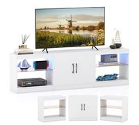 COSTWAY Meuble TV LED pour Télé 85", Meuble Télé Modulaire en 3 Pièces, Étagères en Verre Réglables, 16 Couleurs, Lminosité Télécommandée, Table TV pour Chambre, Salon, Gaming (Blanc)
