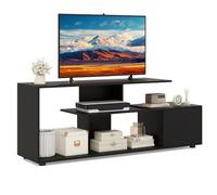 COSTWAY Meuble TV, Meuble Télé pour 55" au Max, Design S, Rangement Ouvert, Grand Compartiement, Petite Armoire à Porte, Meuble TV Moderne pour Salon, Chambre (Noir)