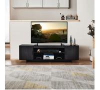 Costway Meuble Tv Pour Téléviseur Jusqu'à 165 Cm/65",Support Multimédia Avec 2 Placards Et Etagères De Rangement Ouvertes Noir Noir