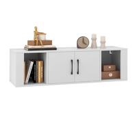 COSTWAY Meuble TV Suspendu Flottant à 2 Portes, Armoires de Télévision Suspendues avec Rangement, 2 Cubes, Console Multimédia TV Convient pour Salon, Chambre, Bureau (Blanc)