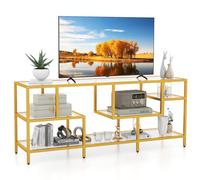 COSTWAY Meuble TV Verre, Meuble Télé pour 65 Pouces, Table Console avec 4 Etagères, Grand Plateau, Meuble Console Entrée Moderne pour Salon, Chambre, Doré