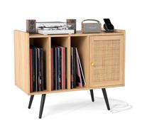 COSTWAY Meuble Vinyle avec Prise, Rangement Vinyle pour 220 Albums, Rangement CD/DVD Manga, pour Salon, Chambre 80x40x65cm Naturel