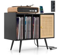 COSTWAY Meuble Vinyle avec Prise, Rangement Vinyle pour 220 Albums, Rangement CD/DVD Manga, pour Salon, Chambre 80x40x65 cm Noir