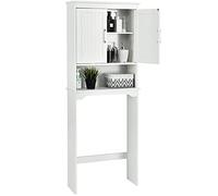COSTWAY Meuble WC 2 en 1 avec Placard à 2 Portes, Meuble de Rangement au-Dessus des Toilettes ou Lave-Linge avec Compartiment Ouverte, Étagère de Toilette Moderne, 23 x 63 x 168 cm, Blanc