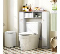 COSTWAY Meuble WC Au-Dessus de Toilettes, Meuble de Rangement avec 2 Compartiments Ouverts, 2 Placard avec 4 Étagères Réglables, Dispositif Anti-basculement, 18 x 87,5 x 98 cm (Blanc)
