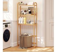 COSTWAY Meuble WC au-Dessus des Toilettes en Bambou avec Étagères à 5 Positions, 3 Crochets, 3 Niveaux, pour Salle de Bain