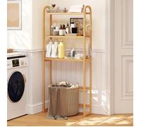 Costway Meuble Wc Au-Dessus Des Toilettes En Bambou Avec Étagères À 5 Positions, 3 Crochets, 3 Niveaux, Pour Salle De Bain Multicolore
