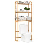 COSTWAY Meuble WC au-Dessus des Toilettes en Bambou, Étagère de Rangement de Salle de Bain à 3 Niveaux, 3 Crochets, Gain de Place pour Salle de Bain ou Buanderie, Naturel