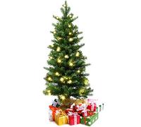 COSTWAY Mini Arbre de Noël Artificiel 90 CM, Arbre de Noël en PVC+PE, 50 Lumières LED, Fonction de Minuterie à 3 Sélections, 363 Branches (90 CM)