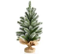 COSTWAY Mini Sapin de Noël Artificiel 50 cm avec Branches en PE, Effet Neige, Mini Arbre de Noël Paillettes Support en Ciment Enveloppée en Jute Miniature