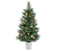 COSTWAY Mini Sapin de Noël Artificiel Pré-éclairé 90 cm 20 LED Blanc Chaud, 8 Modes avec 81 Aiguilles en PVC et Pin Minuteur, Baies