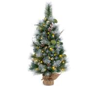 COSTWAY Mini Sapin de Noël Artificiel Pré-éclairé 90cm, 30 Lumières LED,98 Aiguilles de Pin Floquées, Baies, Pommes de Pin